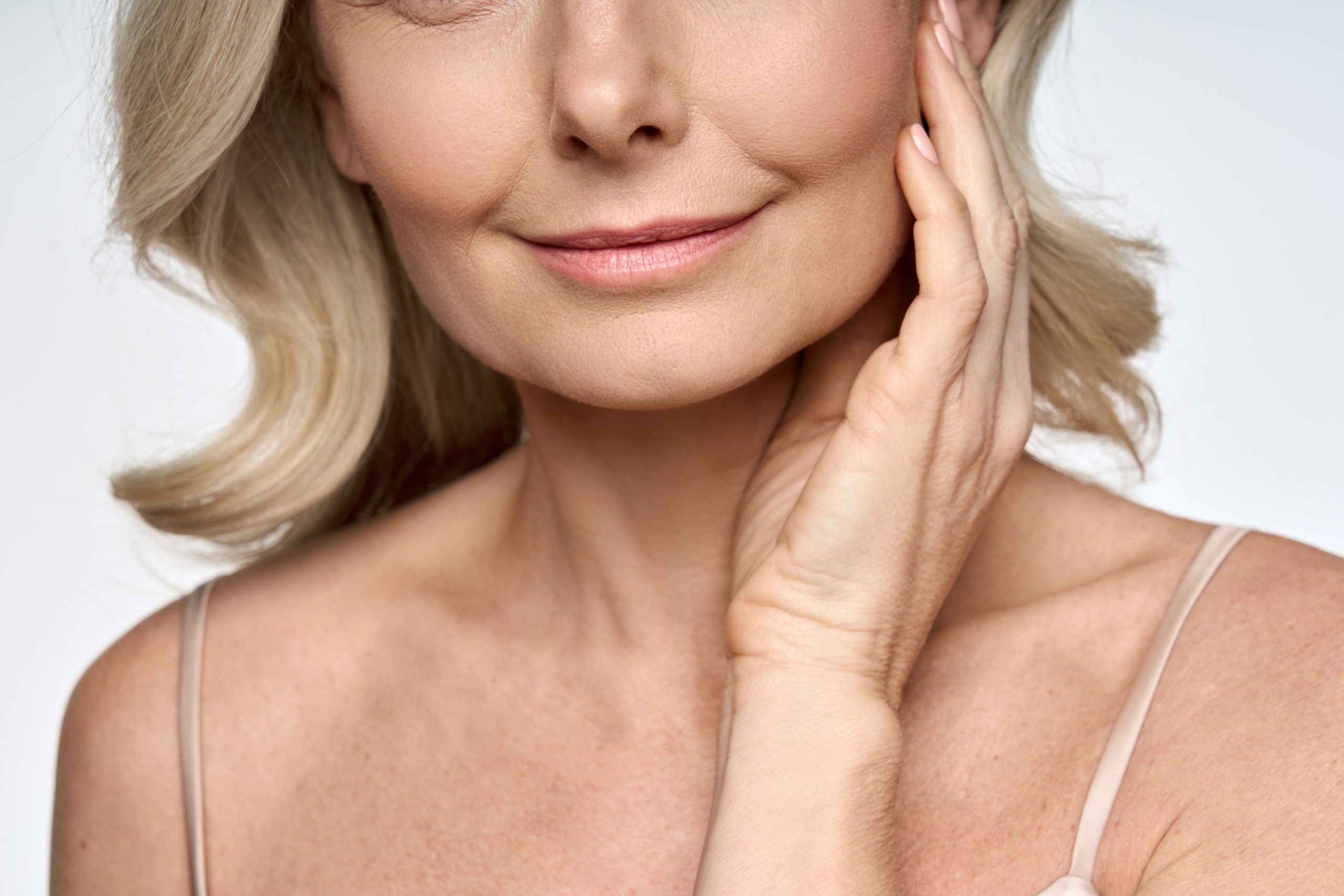 Before and after style image showing lower face and neck ageing such as jowls and loose neck skin